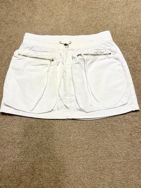 Zara White Drawstring Zip-Pocket Skirt